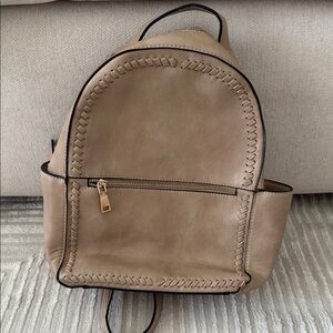 Tan Leather Backpack with stitching detail